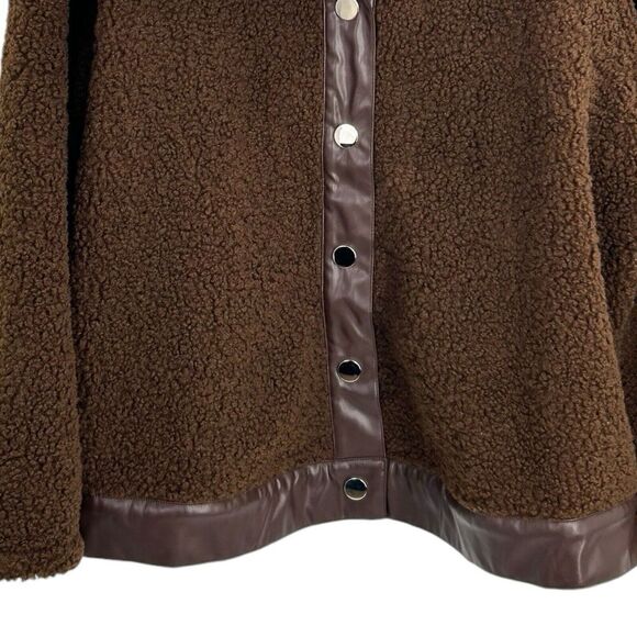 Bloomchic PU Leather Patchwork Metal Detail Brown Teddy Jacket Size 14/16 - Picture 8 of 15